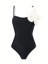 SHEIN SHEIN Swim Women's Black Nylon Stretchy Patchwork Floral Print