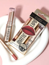 Lipstick, lipstick liner, and packaging on a white heart-shaped object with a pink background