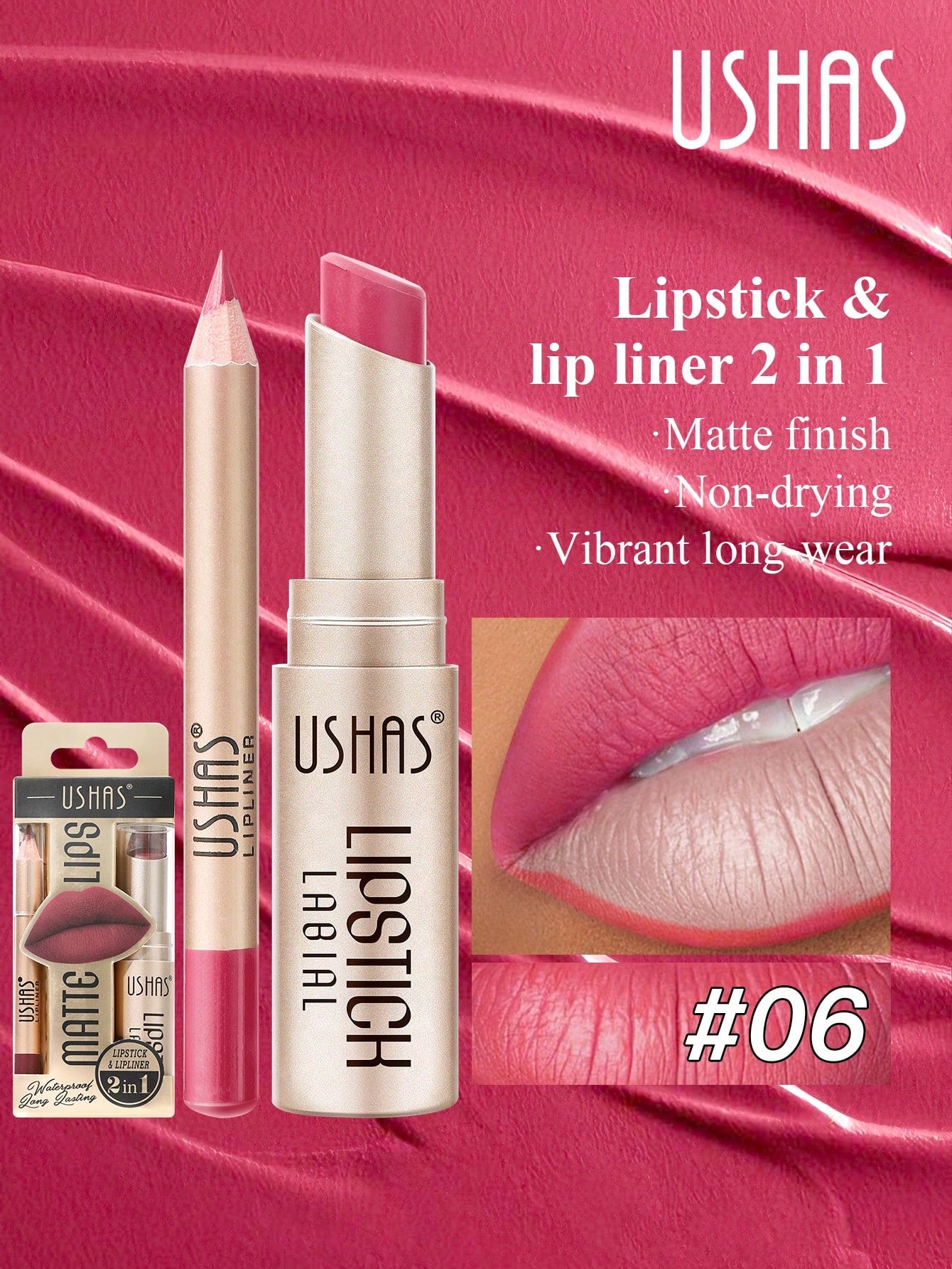 SHEIN USHAS Lipstick + Lip Liner Set