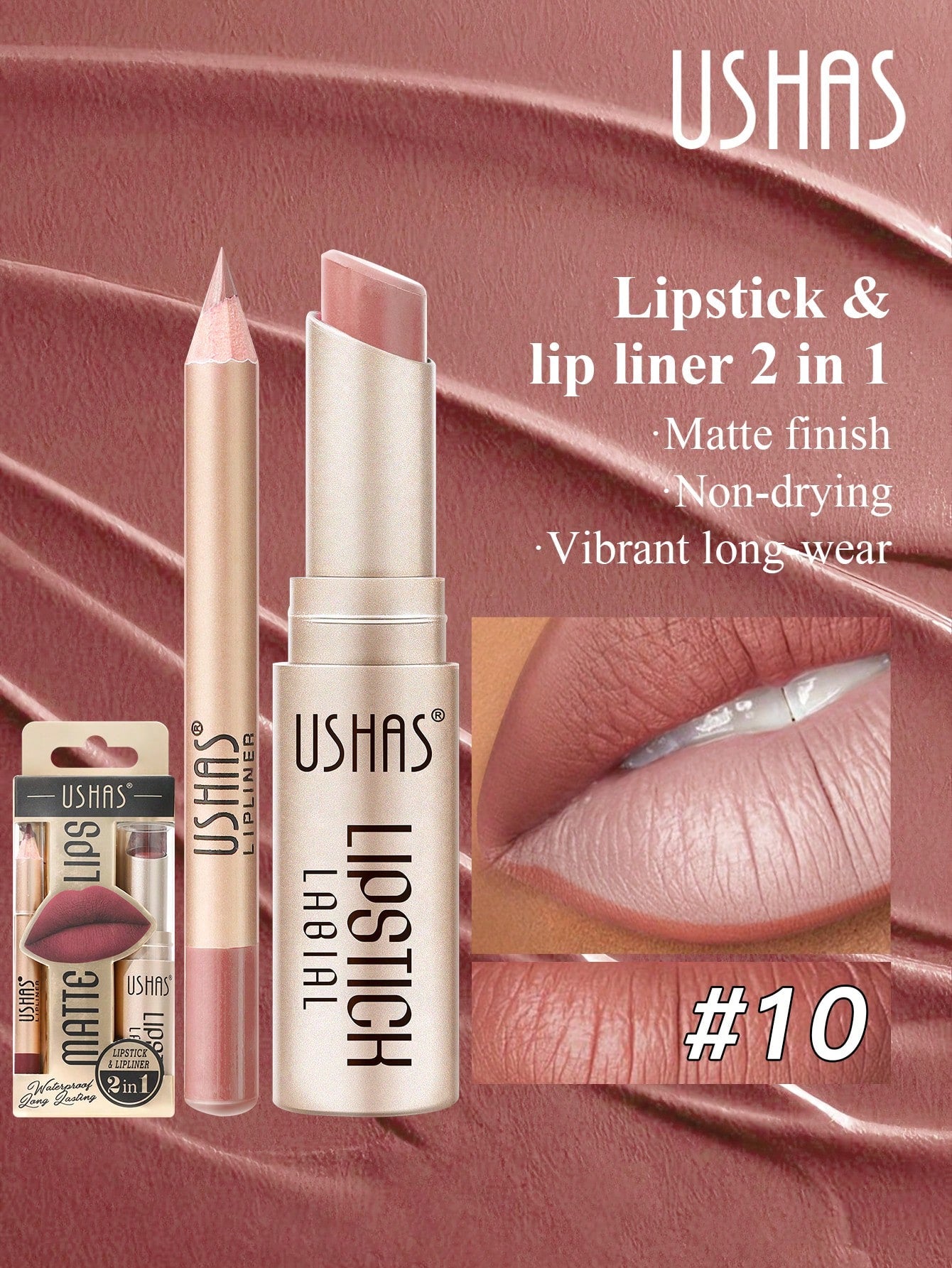 SHEIN USHAS Lipstick + Lip Liner Set