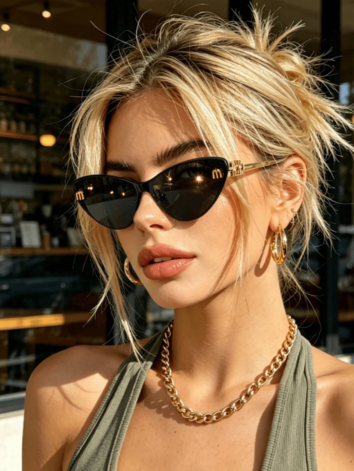 SHEIN Vintage Cat Eye Frameless Sunglasses