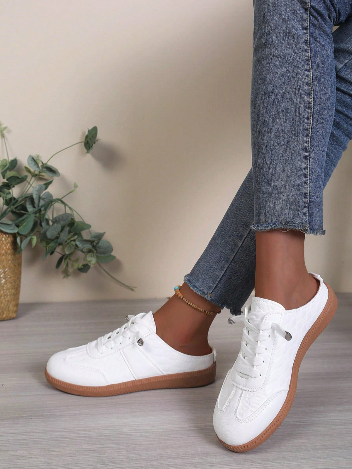 SHEIN White PU Commuter Half-Slip-On Sneakers