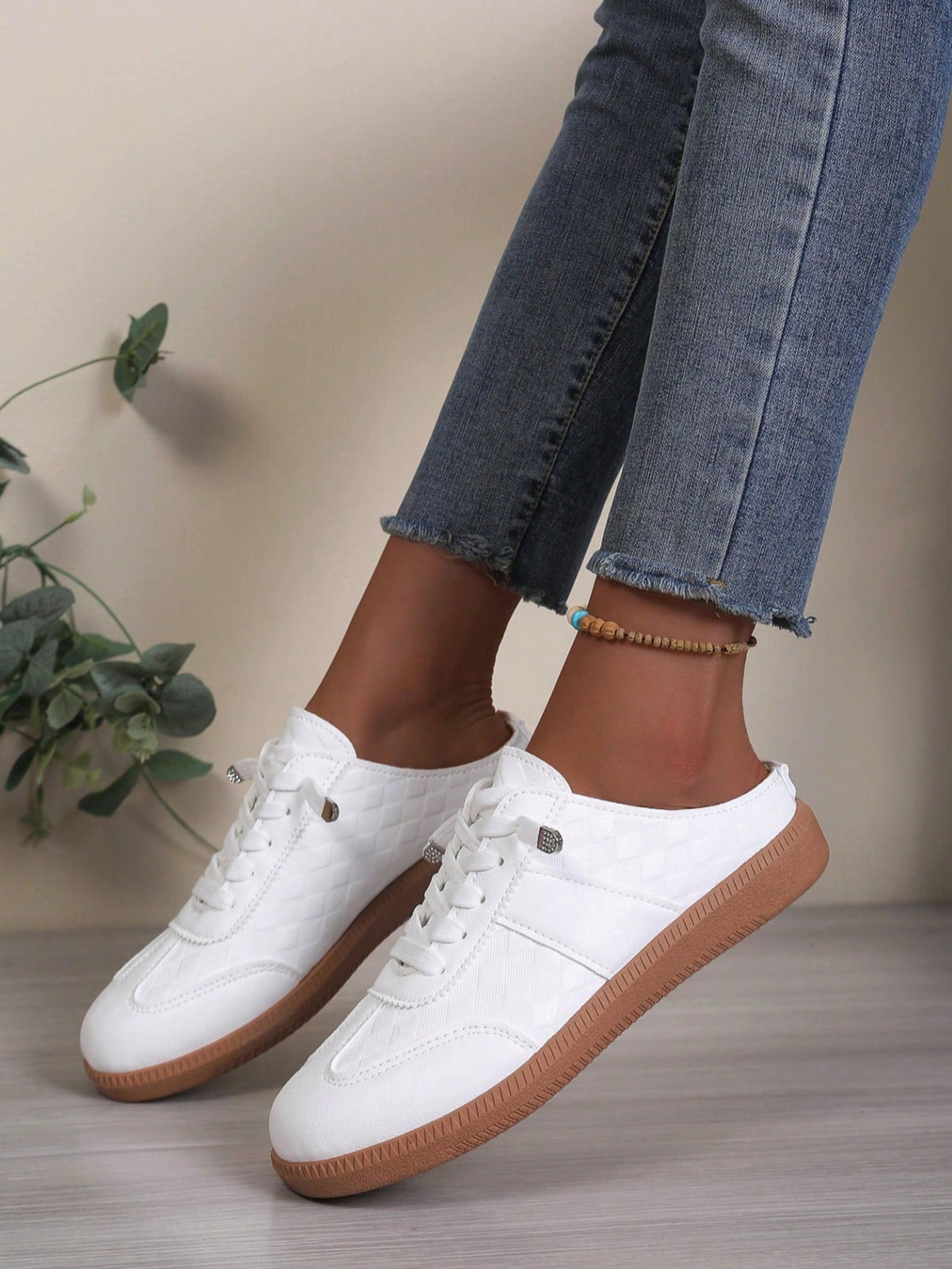 SHEIN White PU Commuter Half-Slip-On Sneakers