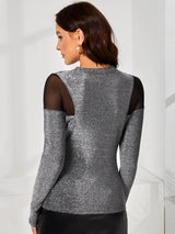 شى ان بلوزة لامعة شفافة  مع حشوة شبكية