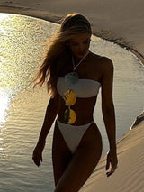SHEIN Sexy Solid Color Hollow Out Metal Plate One-Piece Swimsuit