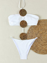 SHEIN Sexy Solid Color Hollow Out Metal Plate One-Piece Swimsuit