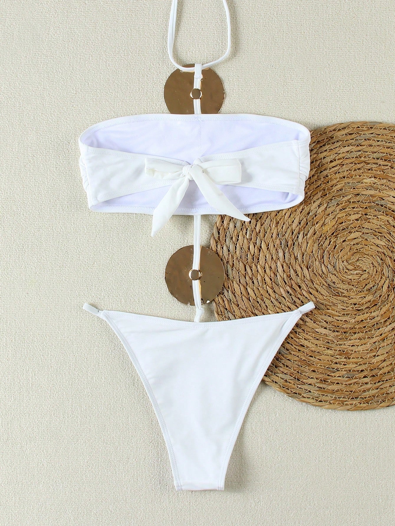 SHEIN Sexy Solid Color Hollow Out Metal Plate One-Piece Swimsuit