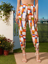 Shein Geometric Print Elastic Waist Pants