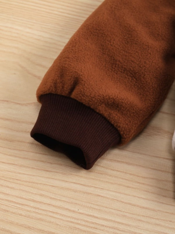 Shein  Toddler Boys Color Block Letter &amp Tiger Embroidery Fleece  Pullover