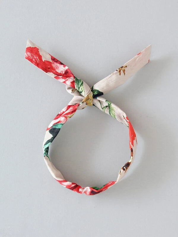 فستان شي إن للبنات الصغيرات بطبعة نباتات مع ربطة رأس 