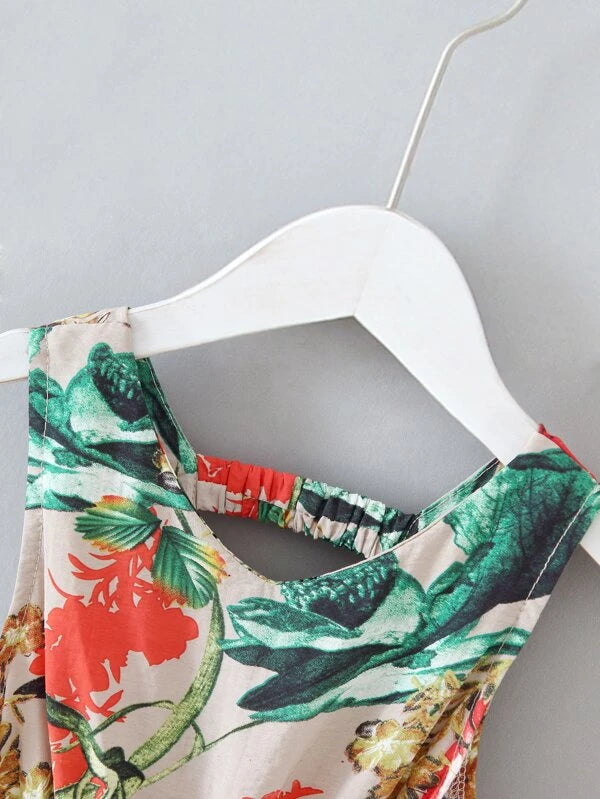 فستان شي إن للبنات الصغيرات بطبعة نباتات مع ربطة رأس 