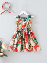 Shein Toddler Girls Plants Print Dress With Headband