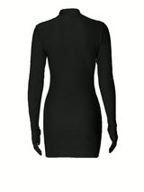 SHEIN Solid Mock Neck Bodycon Dress With Gloves