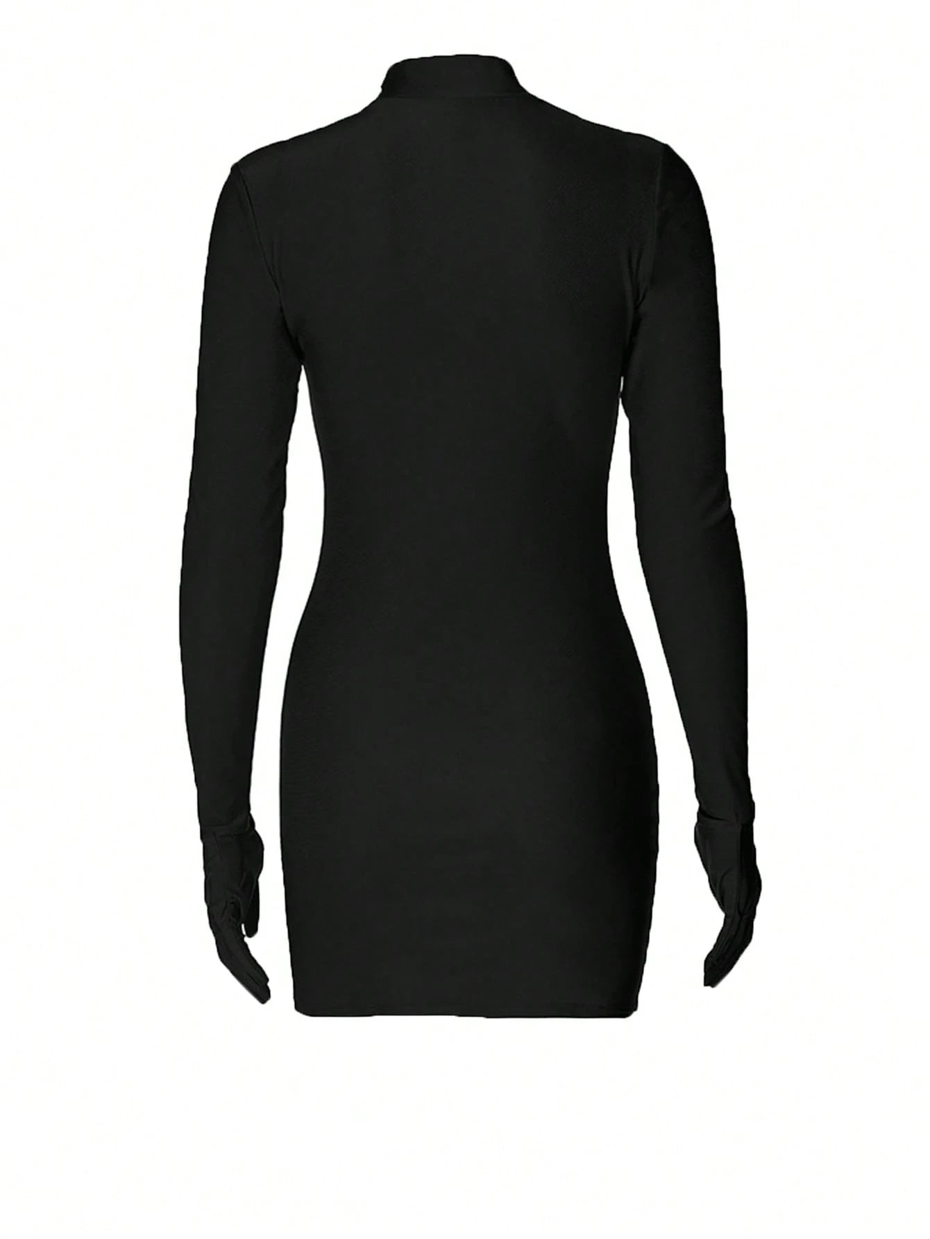 SHEIN Solid Mock Neck Bodycon Dress With Gloves