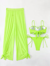 SHEIN Swim Vcay New Solid Color Long Pants + Bandeau Bikini Set,Summer Beach