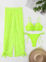SHEIN Swim Vcay New Solid Color Long Pants + Bandeau Bikini Set,Summer Beach