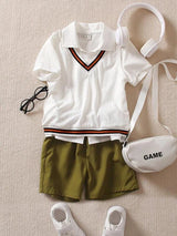 SHEIN Toddler Boys Striped Trim Tank Top &amp; Polo Shirt &amp; Shorts