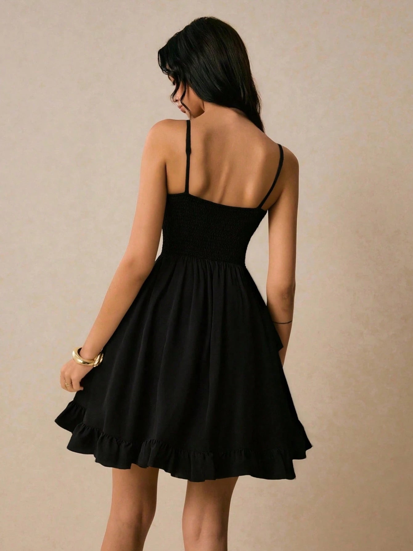 Women's Black Solid Color Elegant Casual Spaghetti Strap Dress
