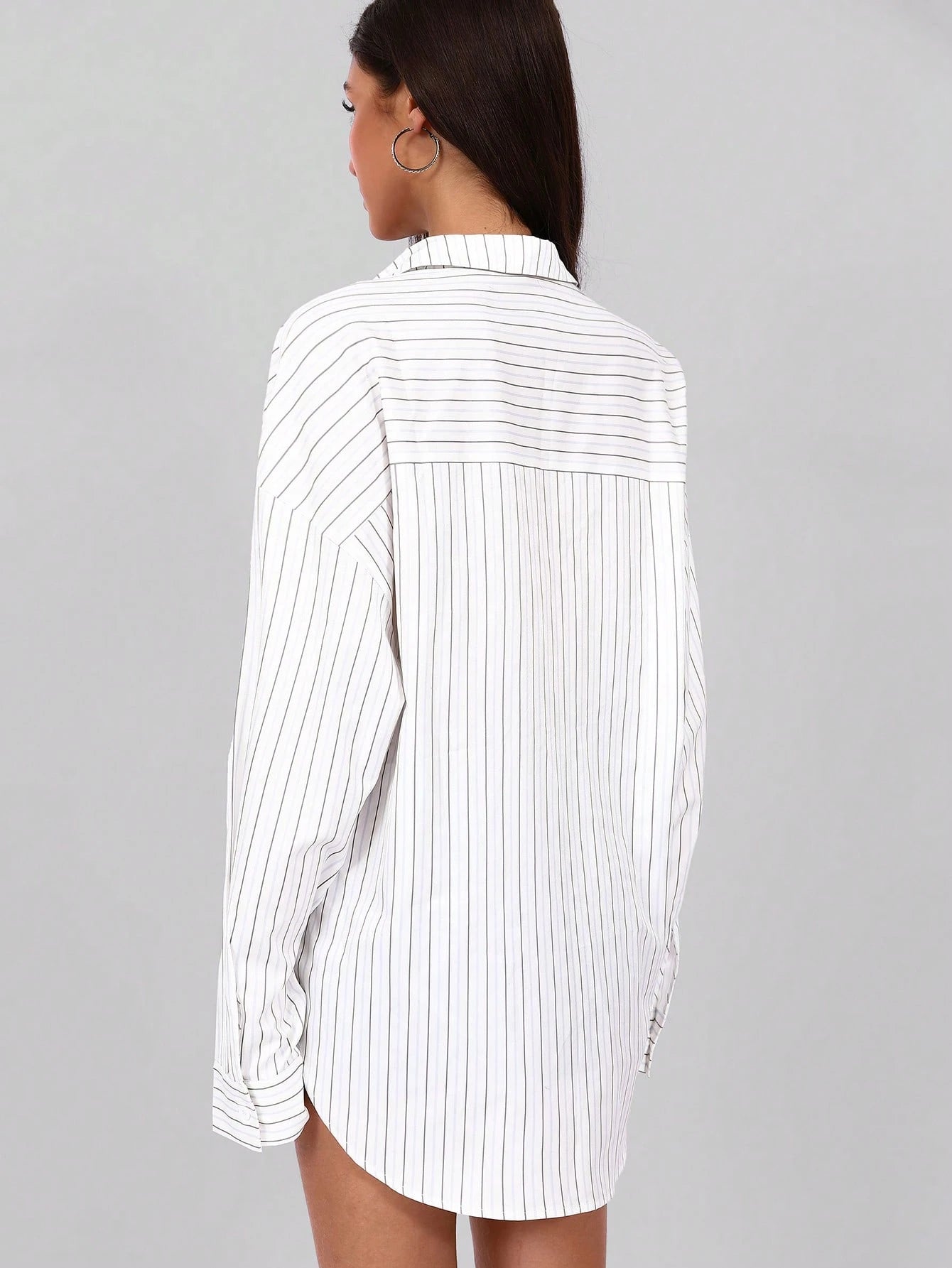 SHEIN Oversized Rhinestone Embellished Loose Striped Long Shirt