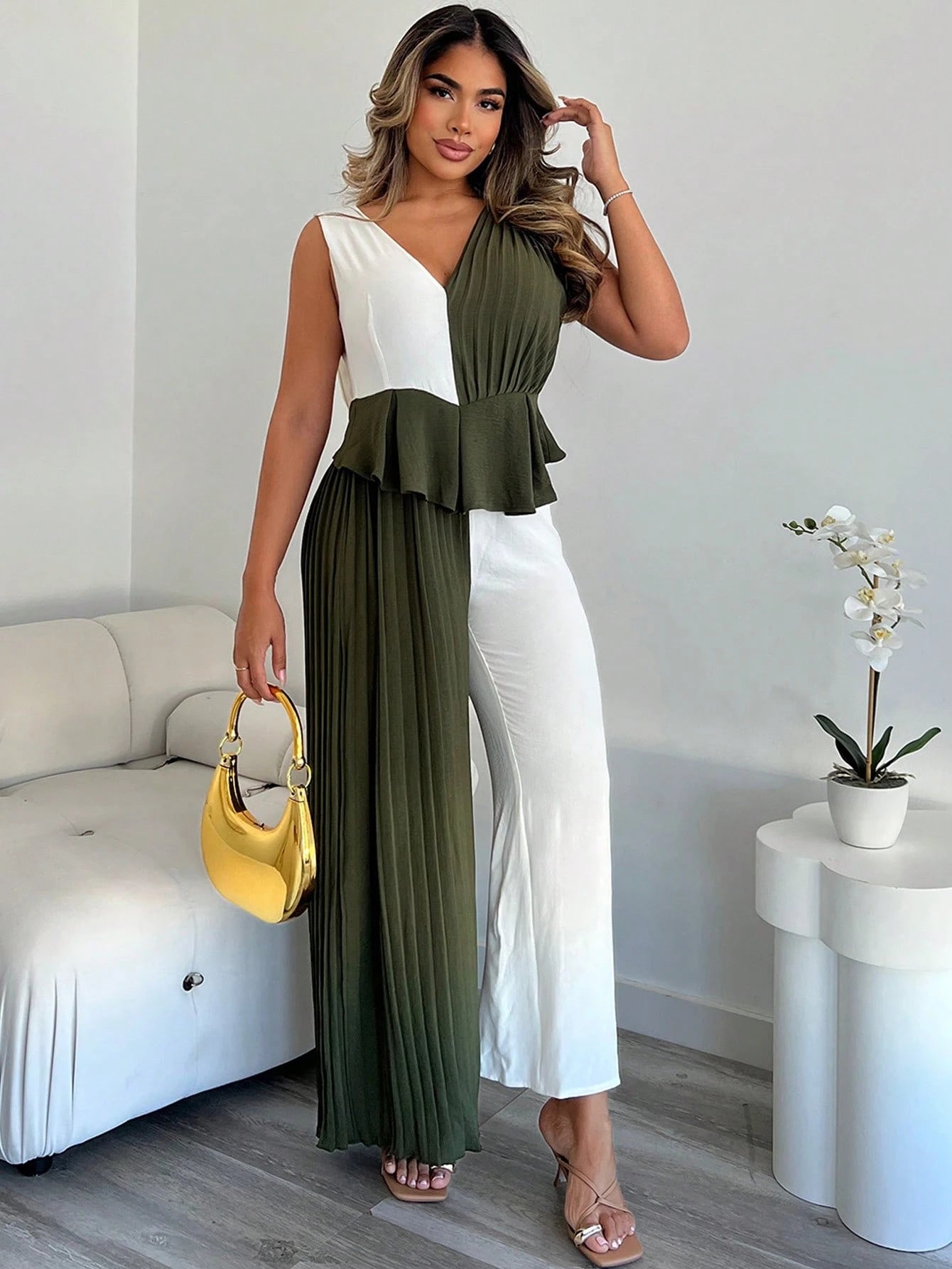 SHEIN Xyvia Summer Outfits Sexy High-End Pleated Women's Jumpsuit