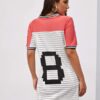Shein Color-block Letter And Striped Tee