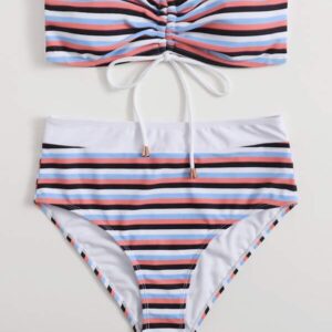 SHEIN Striped Bandeau Bikini Swimsuit