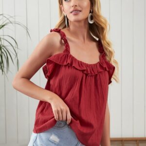 Shein Solid Ruffle Straps Cami Top