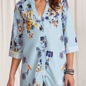 SHEIN EMERY ROSE Floral Print Notched Neck Button Front Blouse