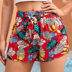 SHEIN Tie Front Tropical Print Shorts