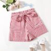 SHEIN Paperbag Waist Self Belted Striped Shorts