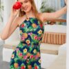SHEIN Pineapple and Tropical Print Tied Backless Halter Romper