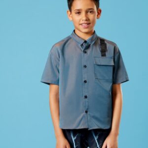 SHEIN Boys Bucked Strap Detail Flap Pocket Shirt