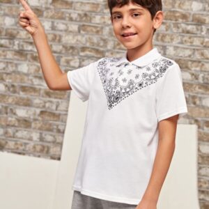 SHEIN Boys Paisley Print Polo Shirt