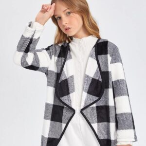 Alternative view of SHEIN Girls Buffalo Plaid Contrast Binding Flannel Coat