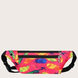 SHEIN Girls Feather Graphic Earphone Hole Design Fanny Pack
