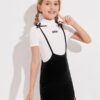 SHEIN Girls Knot Shoulder Split Hem Velvet Suspender Dress