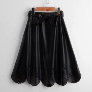 SHEIN Girls Laser Cut Out Belted PU Skirt