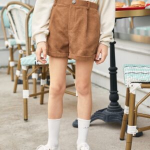 SHEIN Girls Roll Hem Corduroy Shorts