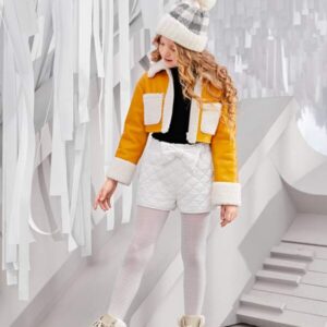 SHEIN Girls Solid Bow Front Quilted Shorts