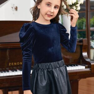 SHEIN Girls Solid Gigot Sleeve Velvet Tee