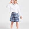 SHEIN Toddler Girls Half Zip Pullover & Plaid Print Skirt