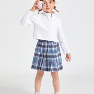 SHEIN Toddler Girls Half Zip Pullover & Plaid Print Skirt