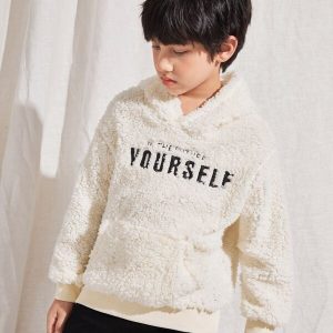 SHEIN Boys Letter Embroidery Teddy Hoodie