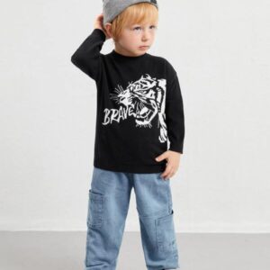 Alternative view of SHEIN Toddler Boys Tiger & Letter Pattern Sweater