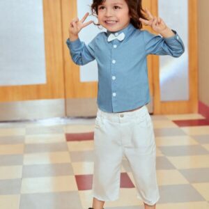 Toddler Boys Decor Bow Button Up Denim Shirt