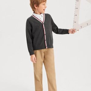 SHEIN Boys Button Front Striped Pattern Cardigan