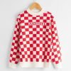 SHEIN Girls Letter & Checked Pattern Sweater