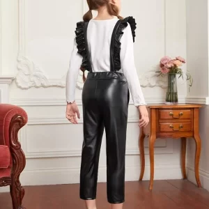 Alternative view of SHEIN Girls Ruffle Trim Patent Jumpsuit