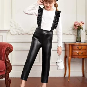 SHEIN Girls Ruffle Trim Patent Jumpsuit