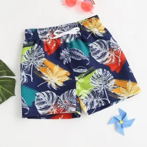 SHEIN Boys Leaf Print Swim Shorts